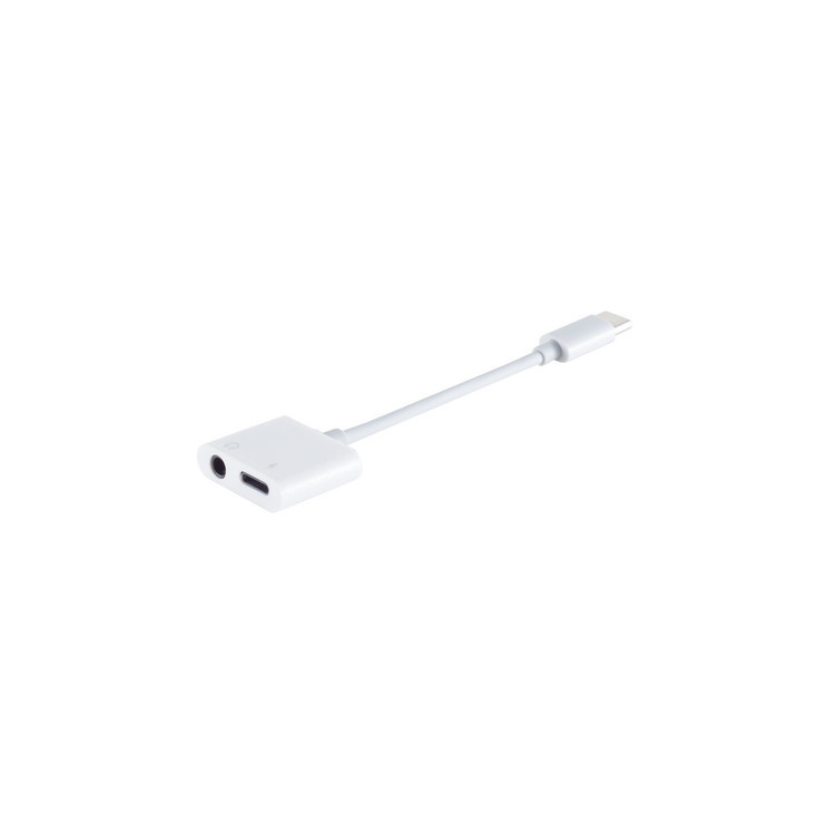 USB-C (m) naar 3,5mm Stereo Jack (v) en USB-C laadpoort - 0,15 meter - Wit