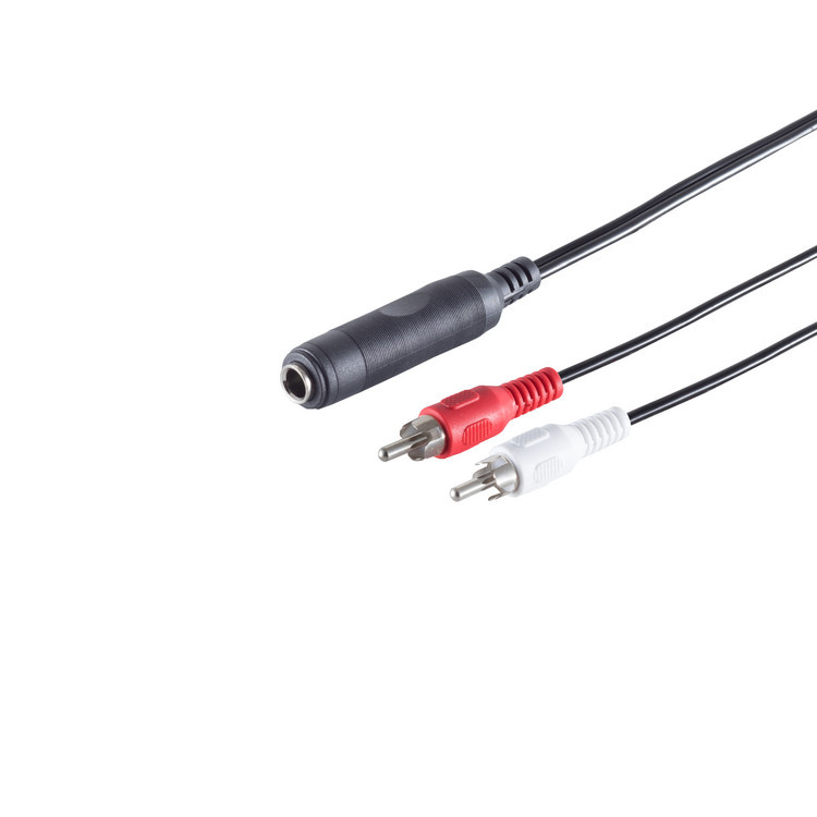 6,35mm Stereo Jack (v) - Stereo Tulp (m) Kabel - 0,2 meter - Zwart