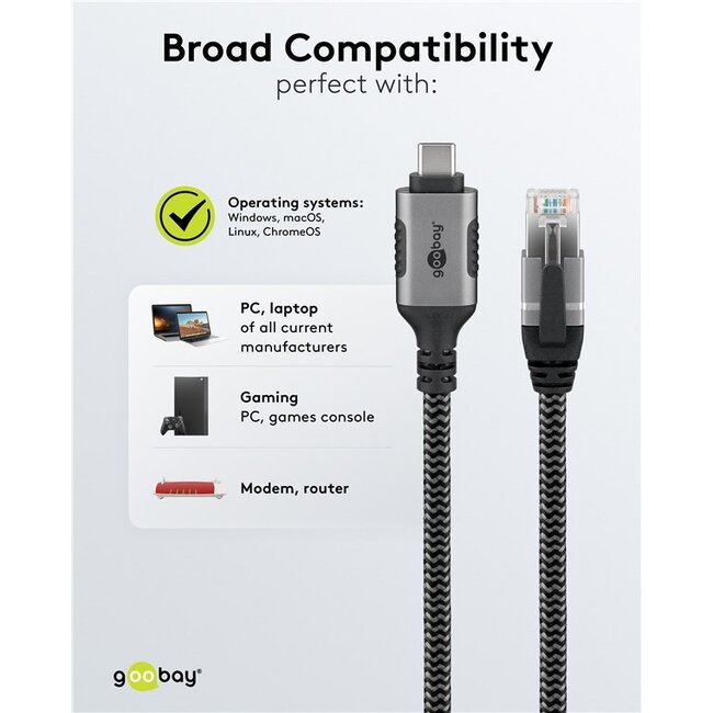 Goobay USB-C naar RJ45 LAN kabel | USB3.0 | CAT6 | zwart | 1 meter