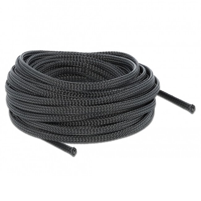 Polyester kabelsleeve | rekbaar | 6mm | zwart | 10 meter