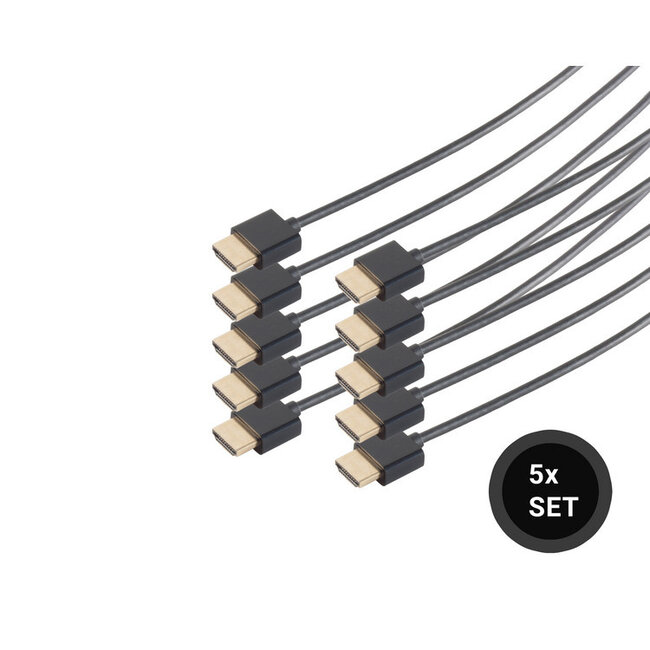 SET 5 x SLIM-HDMI Kabel extra dünn schwarz 1,5m