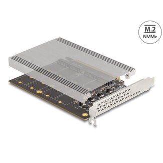 DeLOCK Delock PCI Express x16 Card to 4 x internal NVMe M.2 Key M with heat sink - Bifurcation (LxW: 145 x 111 mm)