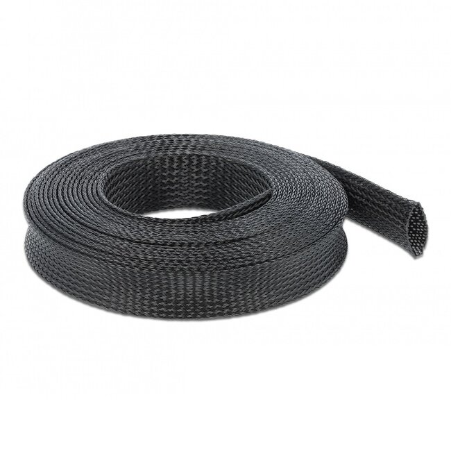 Polyester kabelsleeve | rekbaar | 25mm | zwart | 10 meter