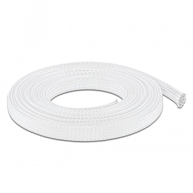Polyester kabelsleeve | rekbaar | 12mm | wit | 5 meter