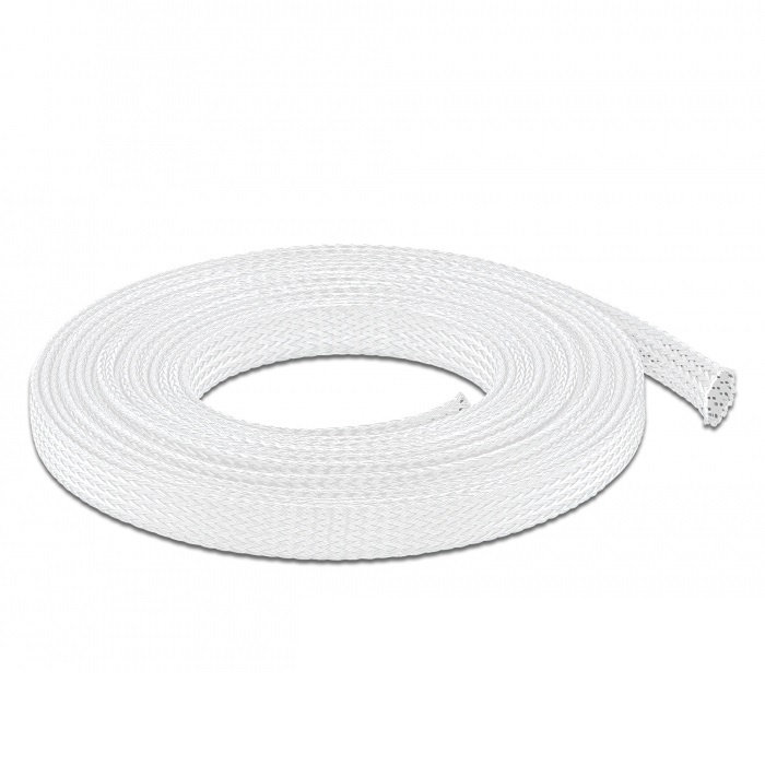 DeLOCK Geflechtskabelschlauch, 5mx12mm. Kleur van het product: Wit, Materiaal: Polyester, Temperatuur, in bedrijf: -40 - 125 °C. Diameter: 1,2 cm, Lengte: 5 m