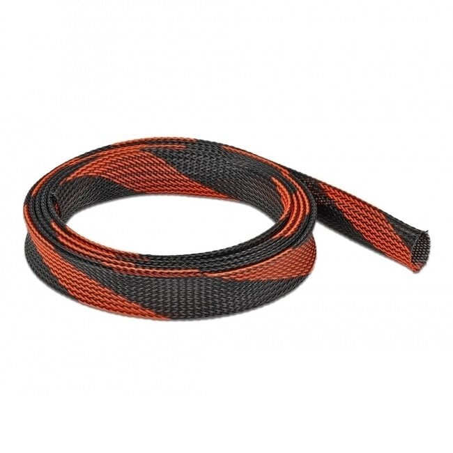 Polyester kabelsleeve | rekbaar | 25mm | zwart/rood | 2 meter