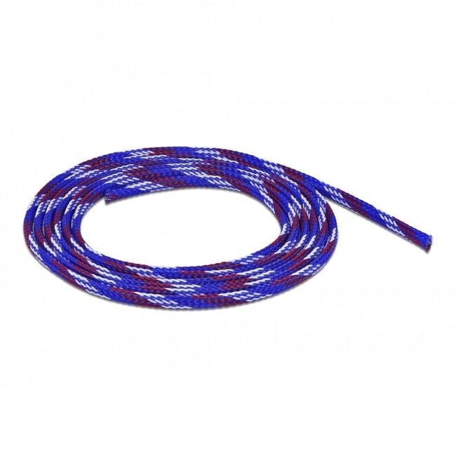 Polyester kabelsleeve | rekbaar | 6mm | blauw/wit/rood | 2 meter