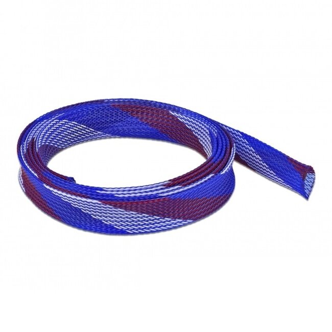Polyester kabelsleeve | rekbaar | 25mm | blauw/wit/rood | 2 meter