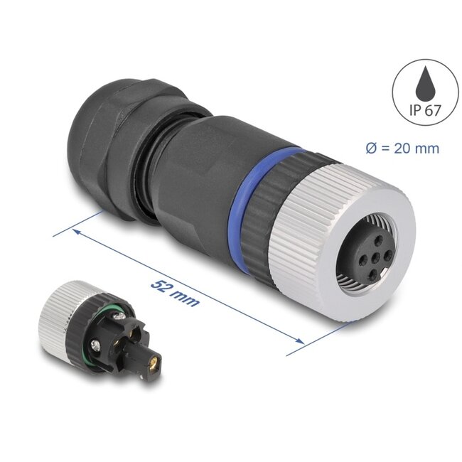 Delock M12 Connector A-coded 5 pin female for mounting with screw connection
