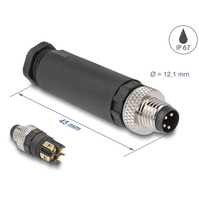 Delock M8 Connector A-coded 4 pin male for mounting with screw connection