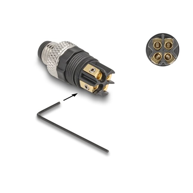 Delock M8 Connector A-coded 4 pin male for mounting with screw connection