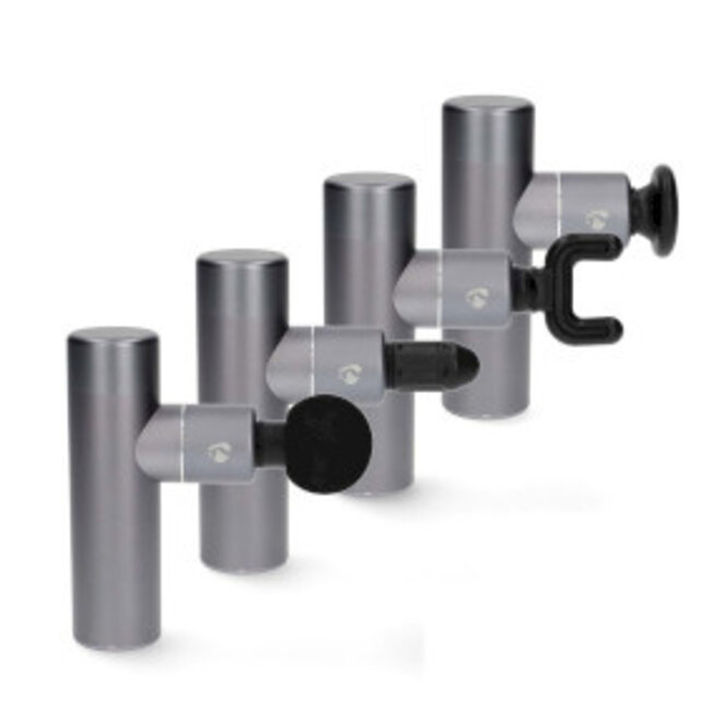 SmartLife Sportmassagepistool | Accu gevoed | Ingebouwde Lithium-Ion | Oplaadbaar | 5 Massage Modes | Bolvormige kop / Conische kop / Platte kop / Tasje / U-vormige kop | Donkergrijs