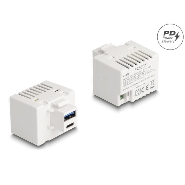 Delock Keystone Module with USB Type-A and USB Type-C™ Charging Port PD 20 W white