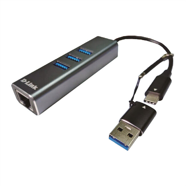 D-Link DUB-2332 USB-C Gigabit adapter met 3 USB3.0 poorten