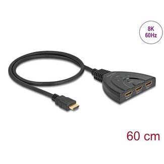 DeLOCK Delock HDMI Switch 3 x HDMI in to 1 x HDMI out 8K 60 Hz with integrated cable 60 cm
