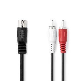 Nedis DIN-Audiokabel - DIN 5-Pins Male - 2x RCA Male - Vernikkeld - 1.00 m - Rond - PVC - Zwart - Label
