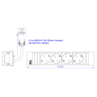 Bachmann BACHMANN POWER FRAME 4xCEE7/3 ALU 0,20m 3G1,5mm² sw GST18
