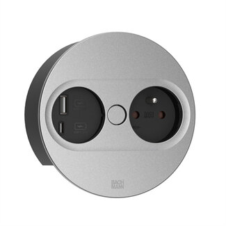 Bachmann BACHMANN TWIST 2 1xUTE 1xUSB A/C 22W 0,2m GST18 zilver rond