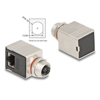 DeLOCK Delock M12 Adapter X-coded 8 pin female to RJ45 jack Cat.6A STP shielded 90° angled