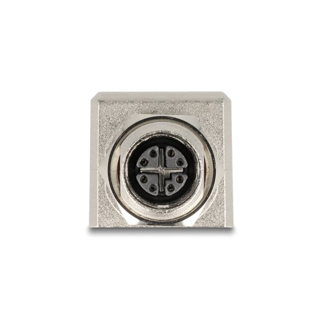 Delock M12 Adapter X-coded 8 pin female to RJ45 jack Cat.6A STP shielded 90° angled