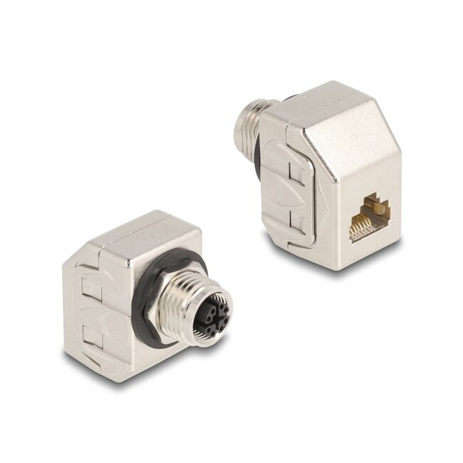 Delock M12 Adapter X-coded 8 pin female to RJ45 jack Cat.6A STP metal