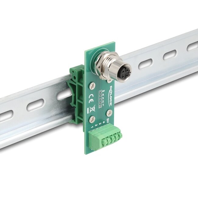 Delock M12 Transfer Module Adapter 4 pin A-coded female to 5 pin terminal block for DIN rail