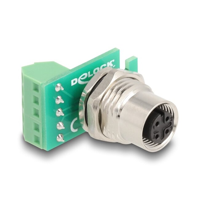 Delock M12 Transfer Module Adapter 4 pin A-coded female to 5 pin terminal block for installation