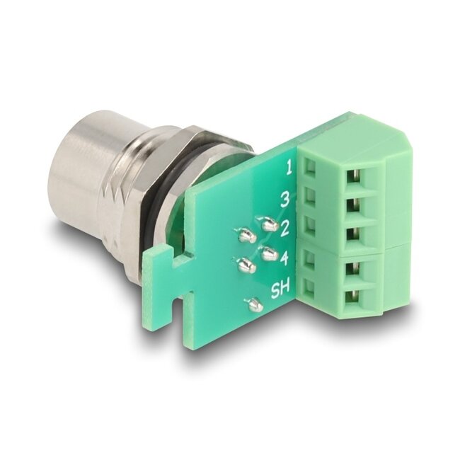 Delock M12 Transfer Module Adapter 4 pin A-coded female to 5 pin terminal block for installation