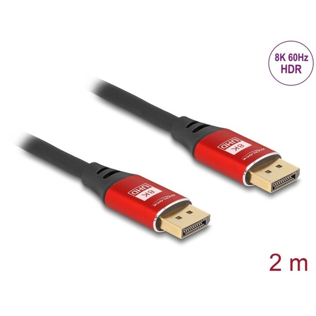Delock DisplayPort Cable 8K 60 Hz 2 m red metal