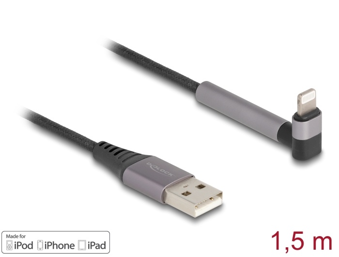 DeLOCK 85404 Lightning-kabel 1,5 m Zwart, Grijs