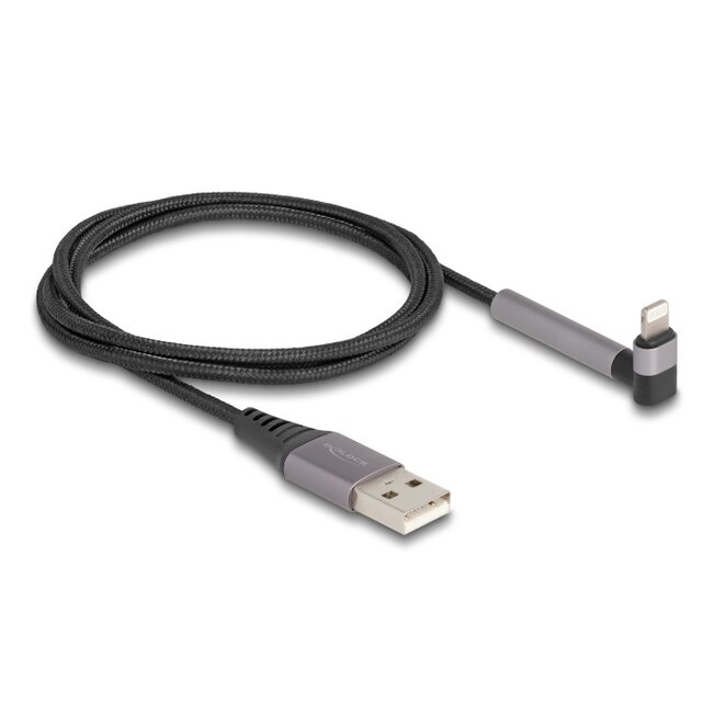 Delock Data and Charging Cable USB Type-A to Lightning™ for iPhone™, iPad™, iPod™ angled with stand function black 1.5 m MFi