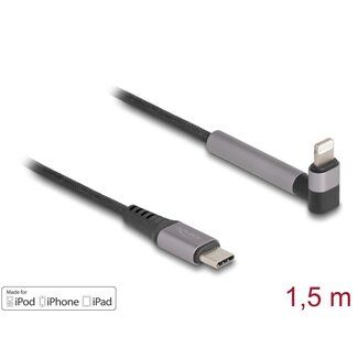 DeLOCK Delock Data and Charging Cable USB Type-C™ to Lightning™ for iPhone™, iPad™, iPod™ angled with stand function black 1.5 m MFi