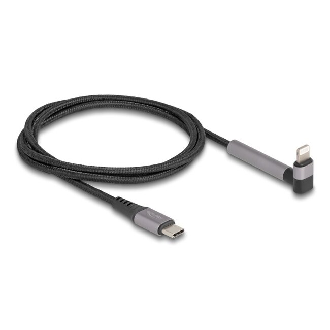 Delock Data and Charging Cable USB Type-C™ to Lightning™ for iPhone™, iPad™, iPod™ angled with stand function black 1.5 m MFi