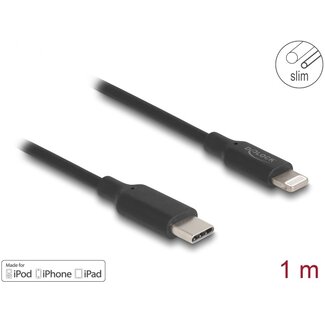 DeLOCK Delock Slim Data and Charging Cable USB Type-C™ to Lightning™ for iPhone™, iPad™, iPod™ black 1 m MFi