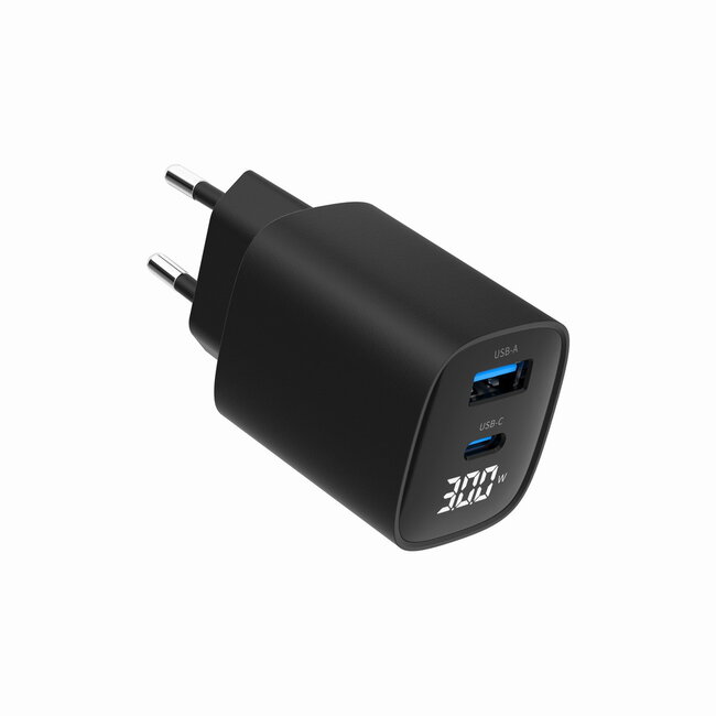 2-poorts 30W USB snellader, LCD, zwart