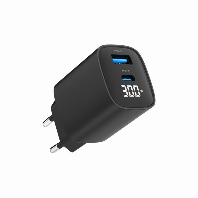 2-poorts 30W USB snellader, LCD, zwart