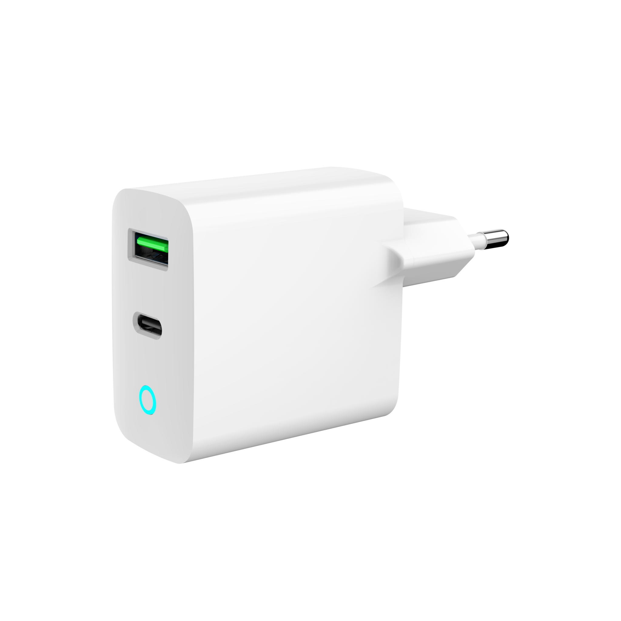 2-poorts 20 W USB snellader, LED, wit
