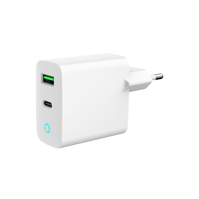 2-poorts 20 W USB snellader, LED, wit