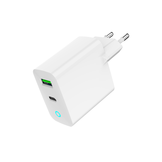 2-poorts 20 W USB snellader, LED, wit