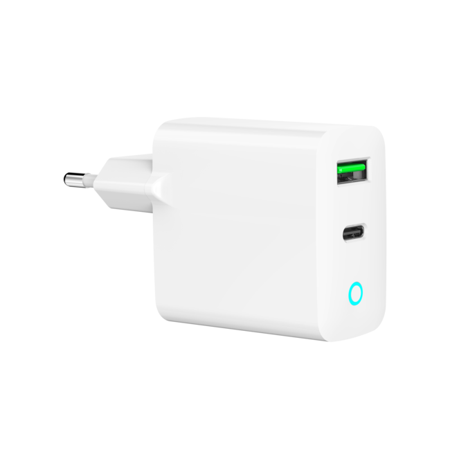 2-poorts 20 W USB snellader, LED, wit