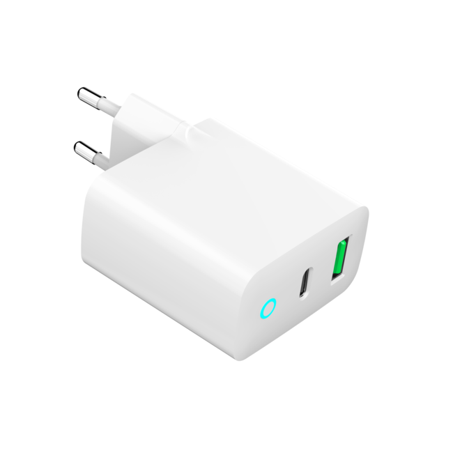 2-poorts 20 W USB snellader, LED, wit