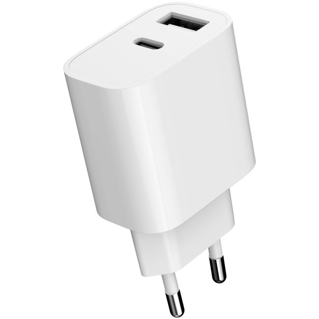 Universele 2-poorts USB-oplader (A+C), 2,4 A, wit