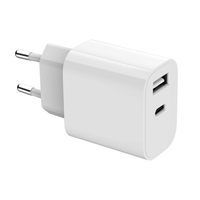 Universele 2-poorts USB-oplader (A+C), 2,4 A, wit