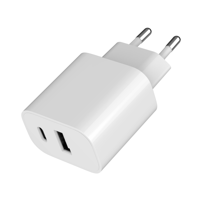 Universele 2-poorts USB-oplader (A+C), 2,4 A, wit