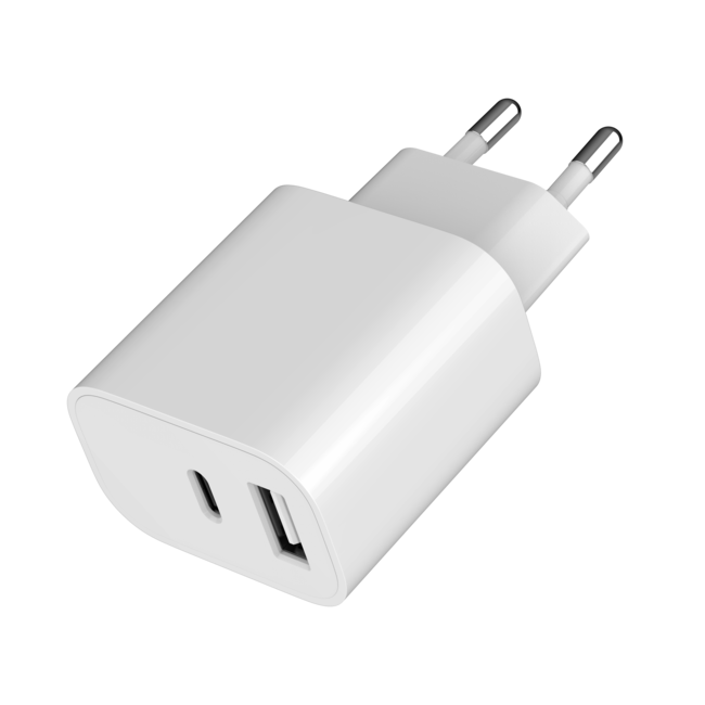 Universele 2-poorts USB-oplader (A+C), 2,4 A, wit
