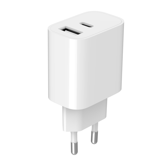 Universele 2-poorts USB-oplader (A+C), 2,4 A, wit