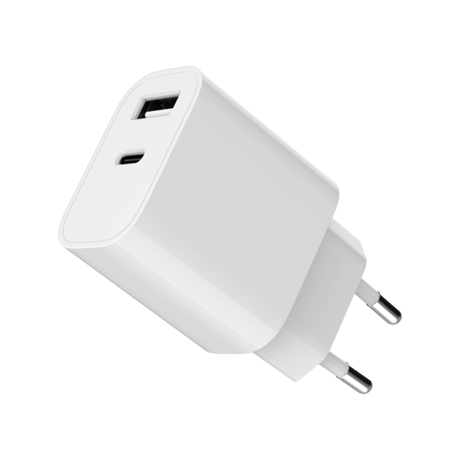 Universele 2-poorts USB-oplader (A+C), 2,4 A, wit
