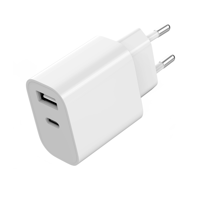 Universele 2-poorts USB-oplader (A+C), 2,4 A, wit