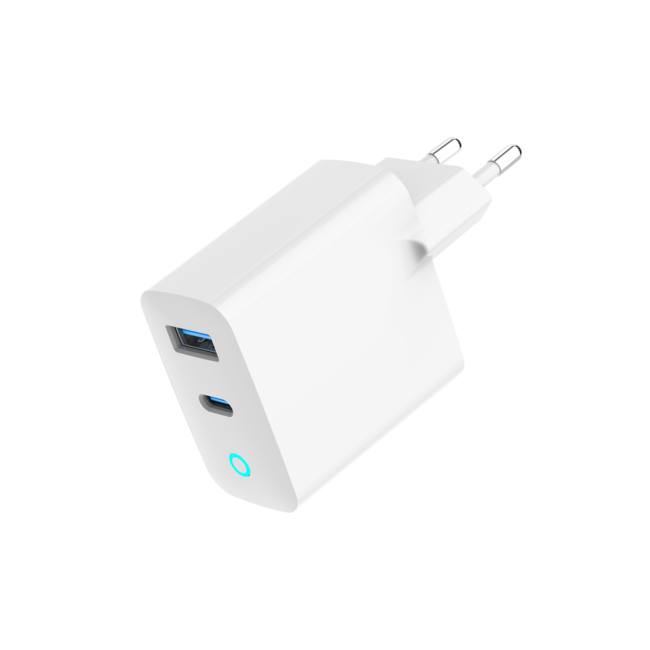 2-poorts 30 W GaN USB snellader, LED, wit