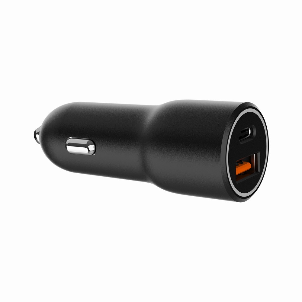 2-poorts USB-auto snellader, Type-C PD, 38 W, zwart